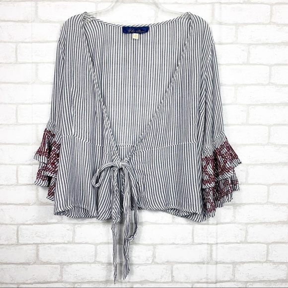 Francesca's Collections Tops - Blue Rain | Striped Open Front Tie Top